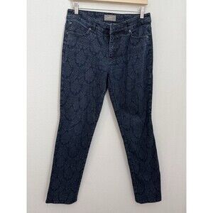 Chicos Blue Floral Trouser Jeans Tapestry Print Ankle Pants Womens 1/8 Medium